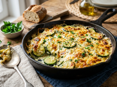 Gratin de courgettes sans four, à la poêle