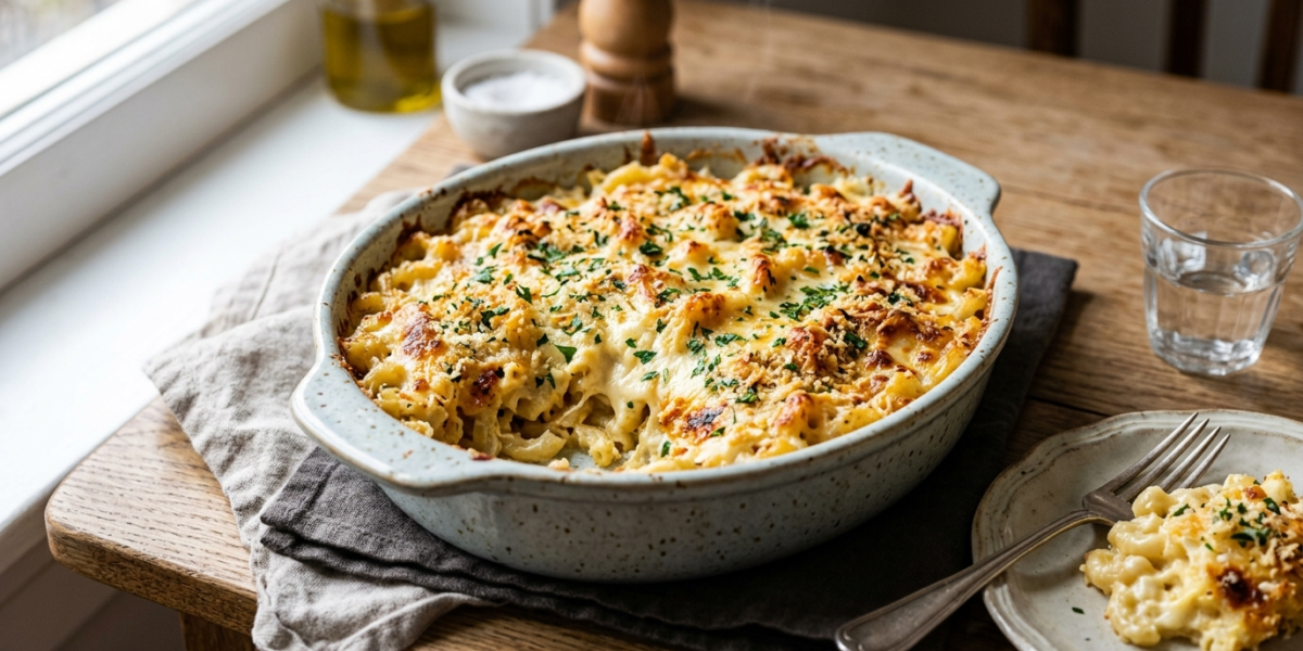 Gratin de pâtes sans crème fraîche aux fromages fondants