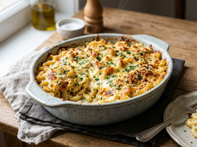 Gratin de pâtes sans crème fraîche aux fromages fondants