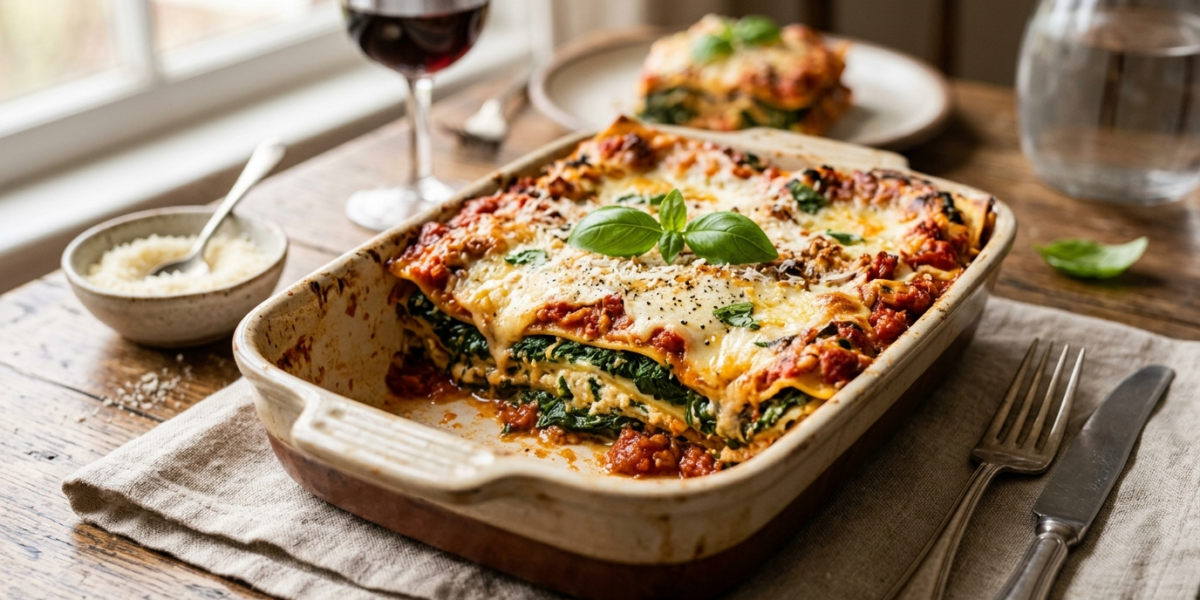 Lasagnes aux épinards sans béchamel, sauce tomate et ricotta