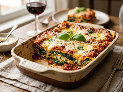 Lasagnes aux épinards sans béchamel, sauce tomate et ricotta