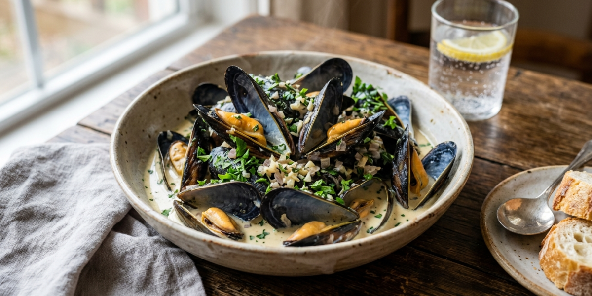 Moules à la crème sans vin blanc