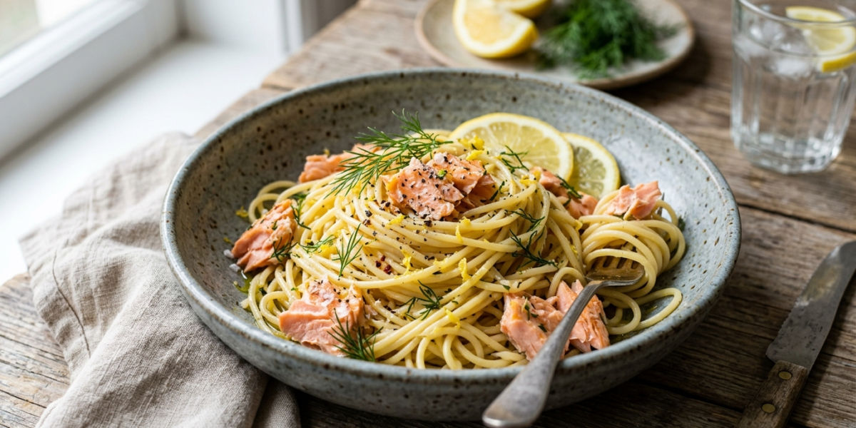 Pâtes au saumon sans crème fraîche, parfumées à l&rsquo;aneth et au citron