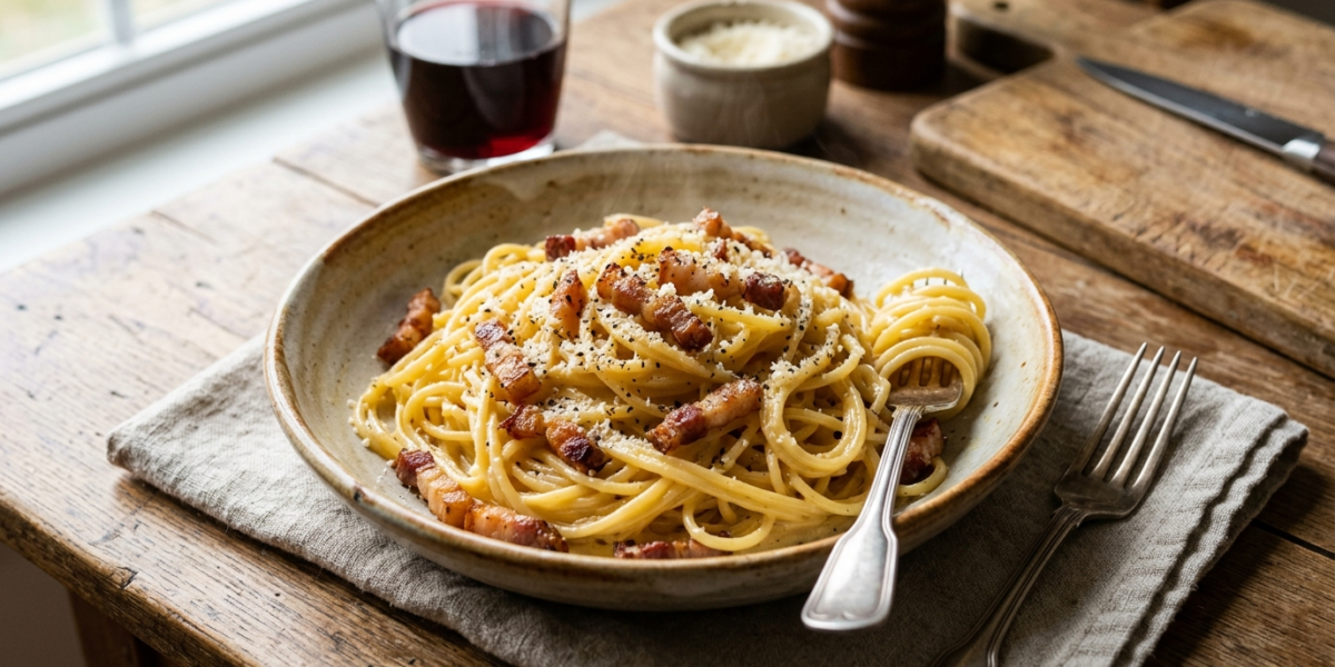 Pâtes Carbonara Traditionnelles Sans Crème Fraîche