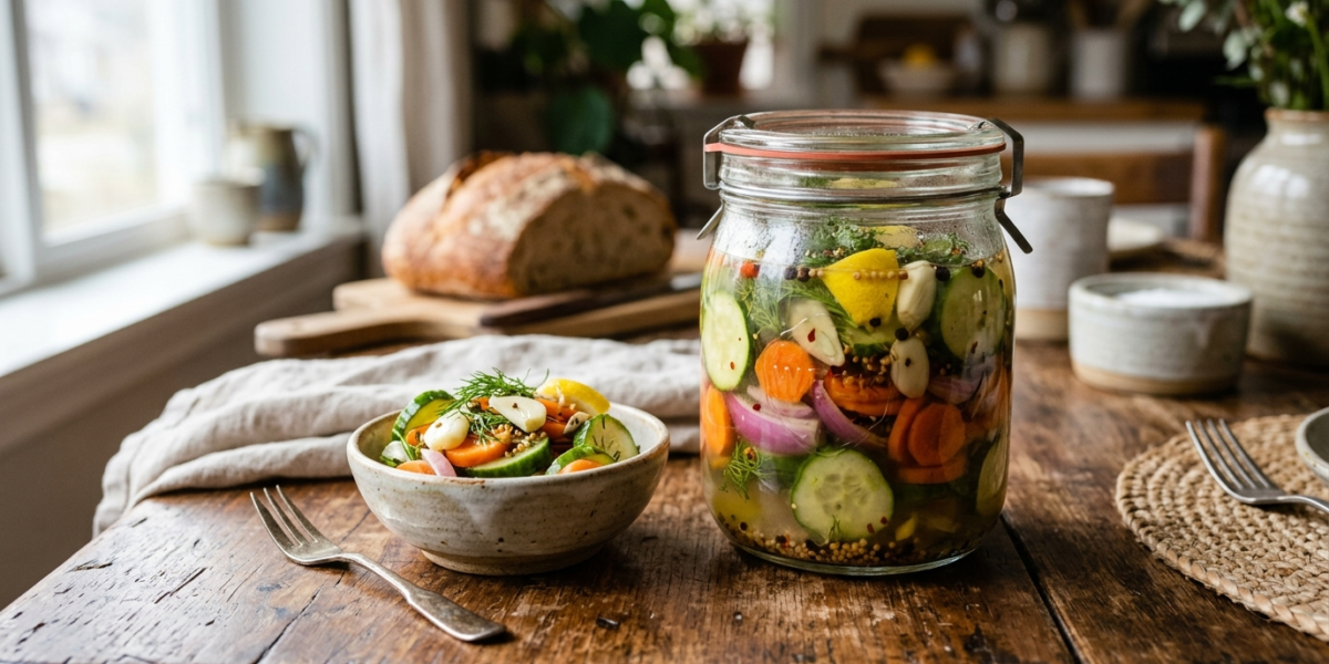 Pickles sans vinaigre maison, marinés au citron et épices