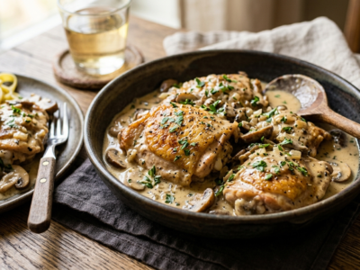 Poulet à la crème sans crème fraîche, sauce onctueuse à la cuisson lente
