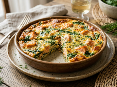 Quiche sans pâte au saumon et épinards