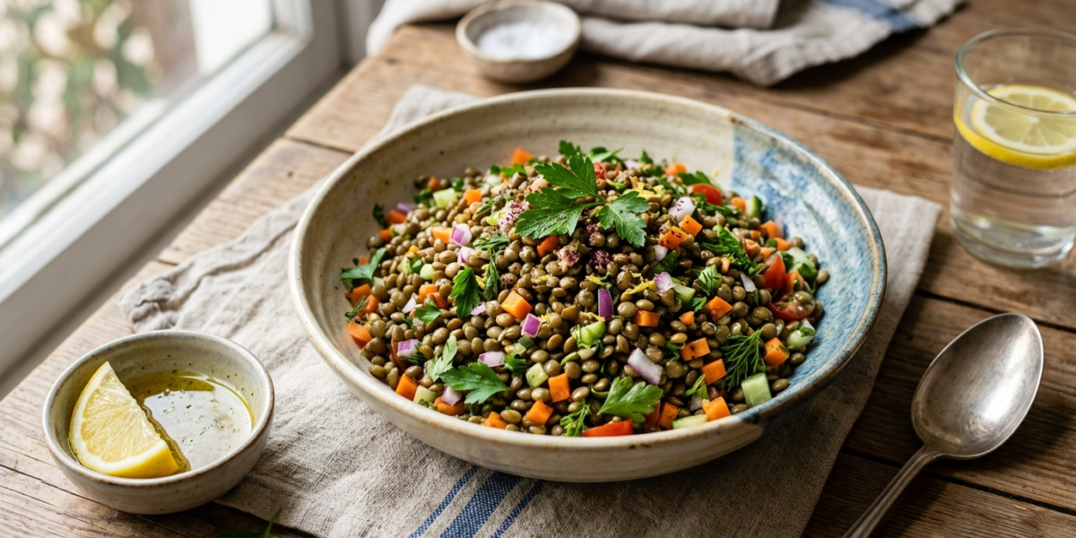 Salade de lentilles sans vinaigre, fraîche et savoureuse