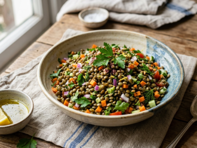 Salade de lentilles sans vinaigre, fraîche et savoureuse