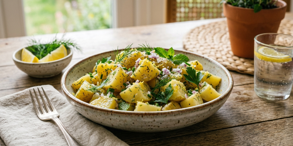 Salade de pommes de terre sans vinaigre, au citron et herbes fraîches