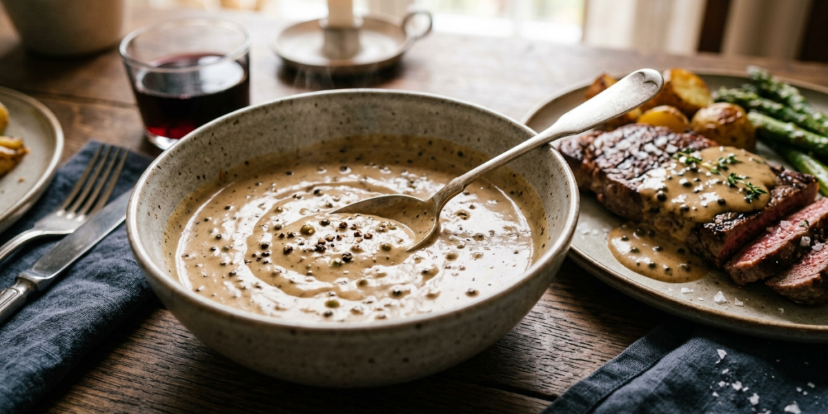 Sauce au poivre sans moutarde, crémeuse et relevée