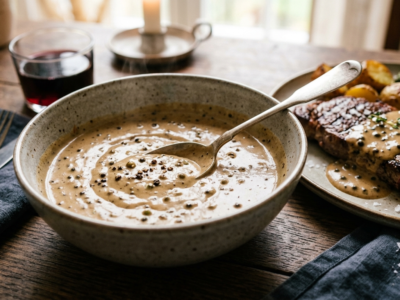 Sauce au poivre sans moutarde, crémeuse et relevée