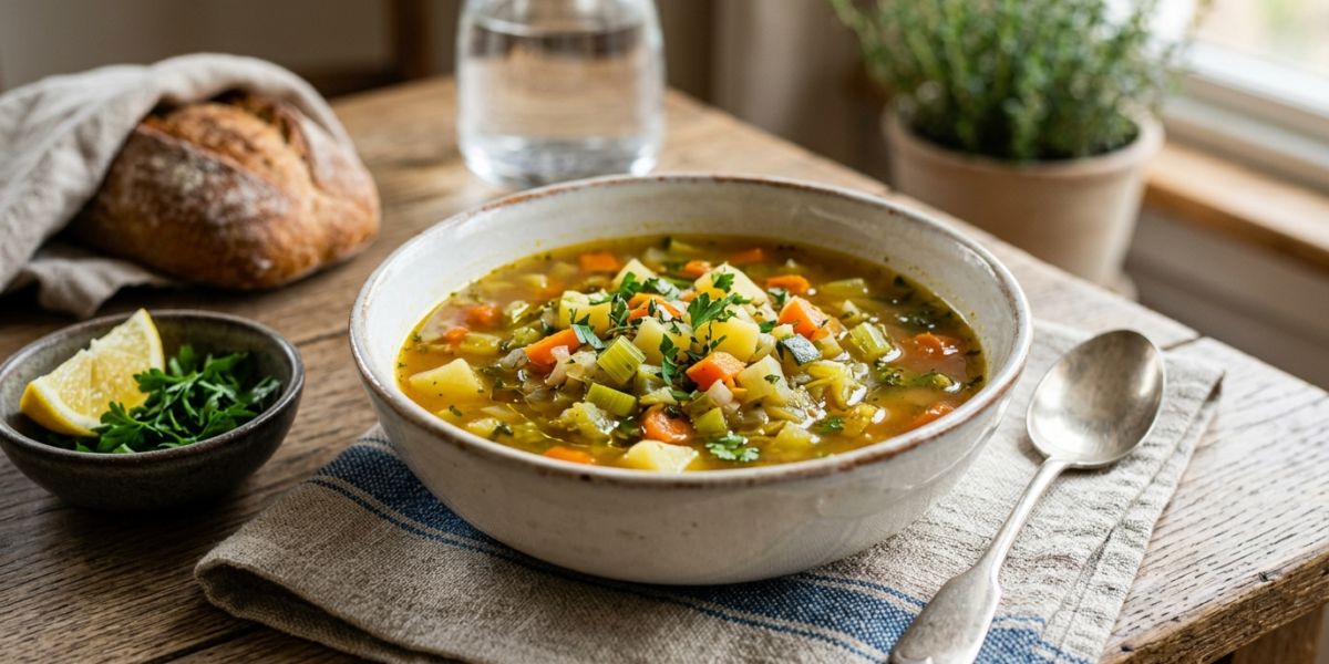 Soupe de légumes sans sel, saine et parfumée