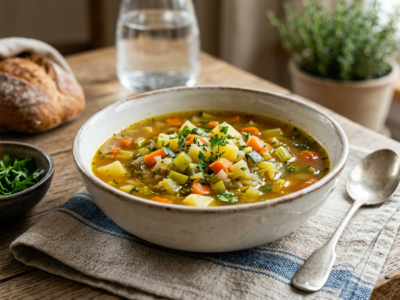 Soupe de légumes sans sel, saine et parfumée