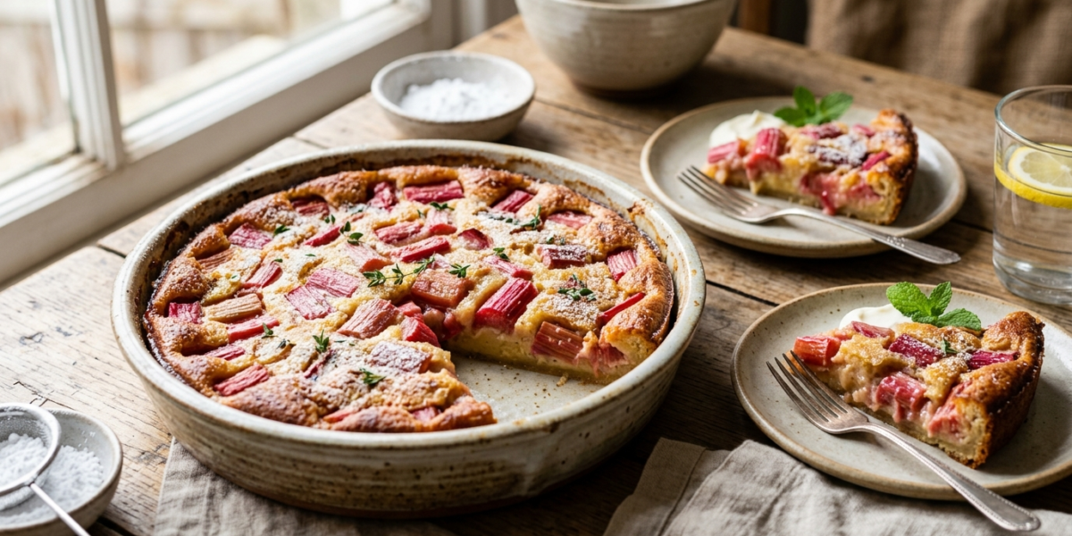 Tarte à la rhubarbe sans pâte, moelleuse et parfumée