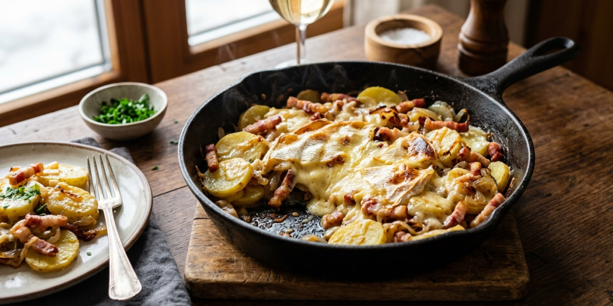 Tartiflette sans four, cuisson à la poêle