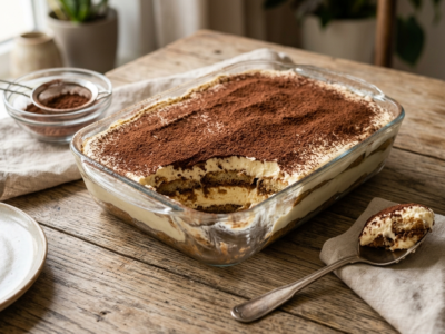 Tiramisu sans cuisson au four, léger et traditionnel