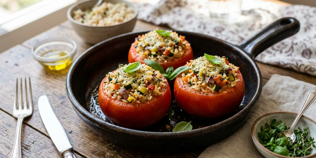 Tomates farcies sans four au riz et légumes