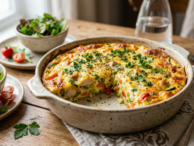 Tourte sans pâte aux légumes et poulet