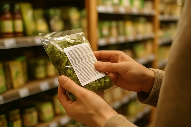 Personne lisant les etiquettes alimentaires au supermarche pour verifier la presence de gluten
